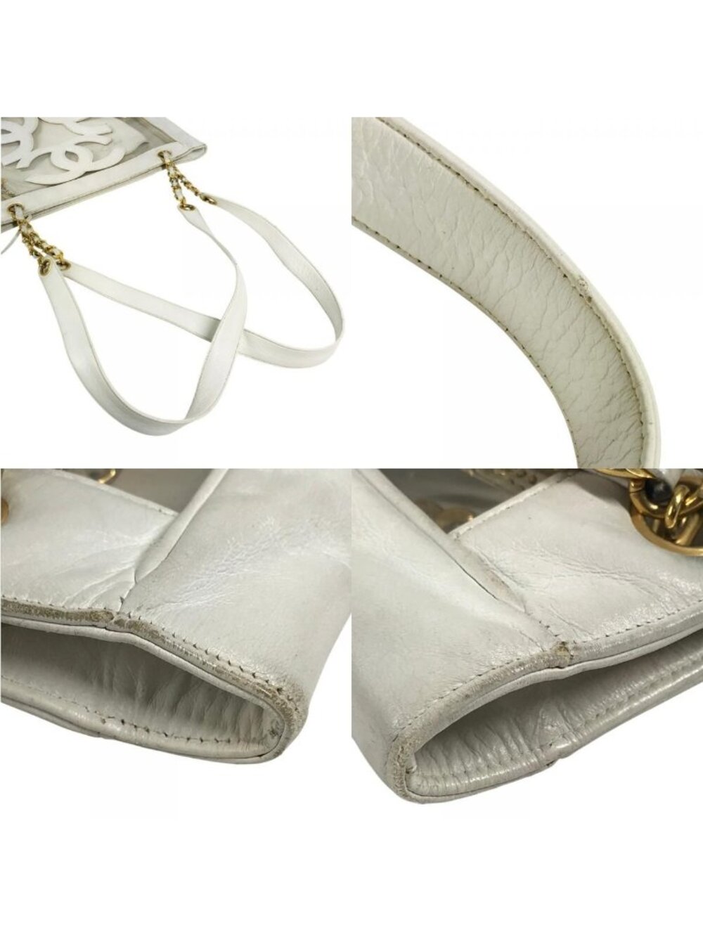 Chanel Shoulder Bag CC Logo Triple Coco Chain Vinyl Leather White - Picture 7 of 9